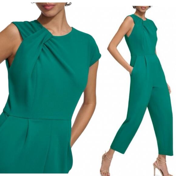 Calvin Klein Women's Green Tapered Leg Jumpsuit w/ Pockets MSRP $139 | Size 4 - Picture 2 of 10